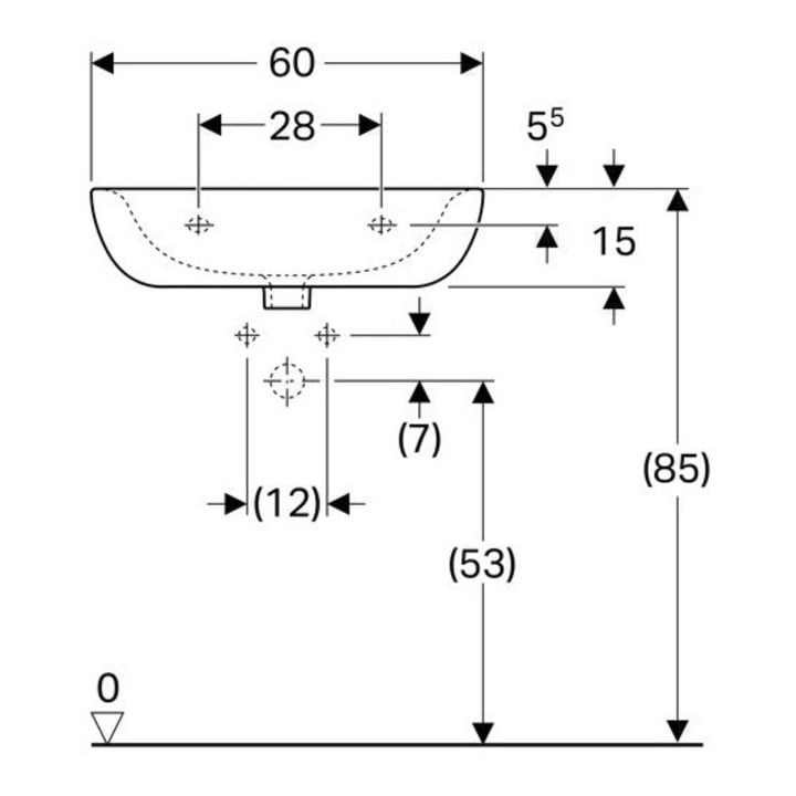 Geberit Waschtisch RENOVA ohne Hahnloch, ohne Überlauf 600 x 490 mm weiß