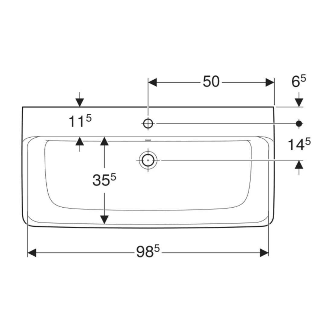 Geberit Waschtisch Renova Plan 100x48cm, Hahnl. mit., m ÜL, we. K-Tect