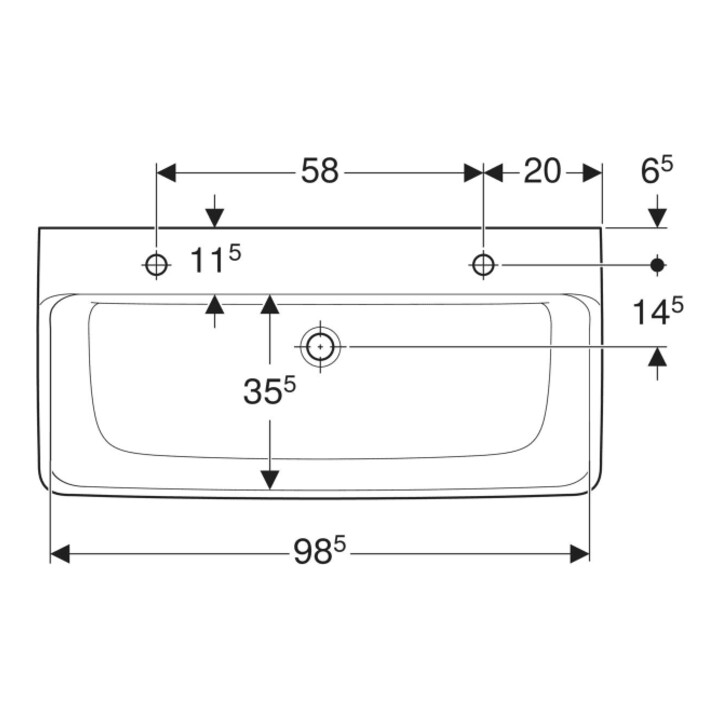 Geberit Waschtisch Renova Plan 100x48cm, Hahnl. re/li, m ÜL, we. K-Tect