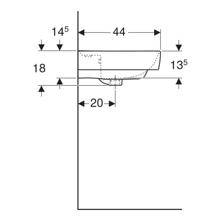 Geberit Waschtisch Renova Plan 55x44cm, m Hahnl. mit., m ÜL, we. K-Tect