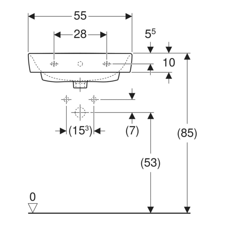 Geberit Waschtisch Renova Plan 55x44cm, m Hahnl. mit., m ÜL, we. K-Tect