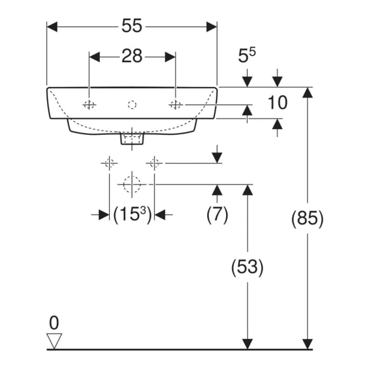 Geberit Waschtisch Renova Plan 55x44cm, m Hahnl. mit., o. ÜL, weiß