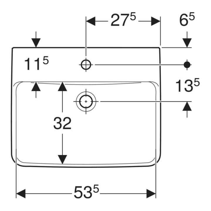 Geberit Waschtisch Renova Plan 55x44cm, m HL mit., o. ÜL, we. K-Tect