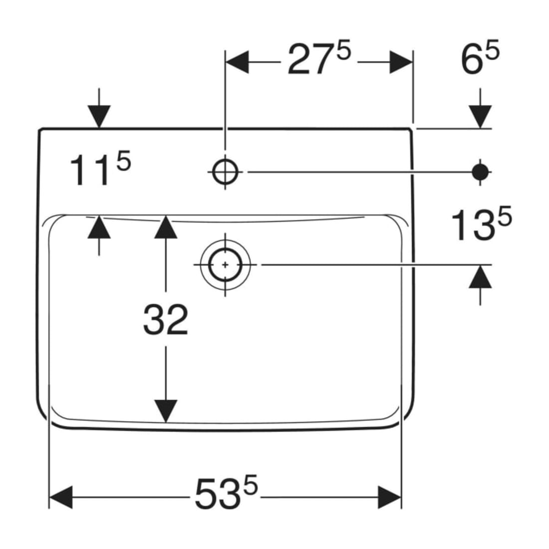 Geberit Waschtisch Renova Plan 55x44cm, m HL mit., o. ÜL, we. K-Tect