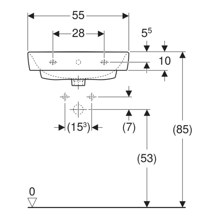 Geberit Waschtisch Renova Plan 55x44cm, m HL mit., o. ÜL, we. K-Tect