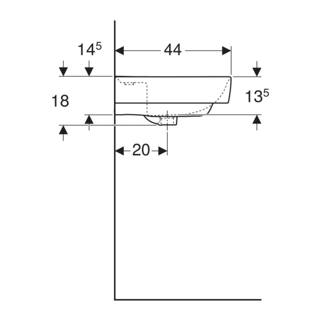 Geberit Waschtisch Renova Plan 55x44cm, m HL mit., o. ÜL, we. K-Tect