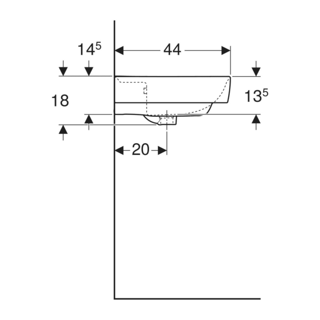 Geberit Waschtisch Renova Plan 55x44cm, o. Hahnl., m ÜL, weiß KeraTect