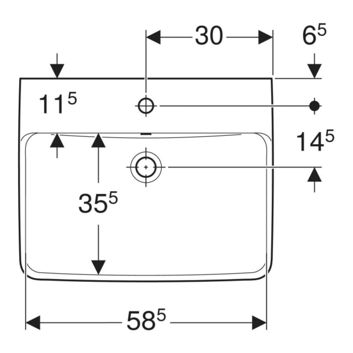 Geberit Waschtisch Renova Plan 60x48cm, Hahnl. mit., m ÜL, we. KeraTect