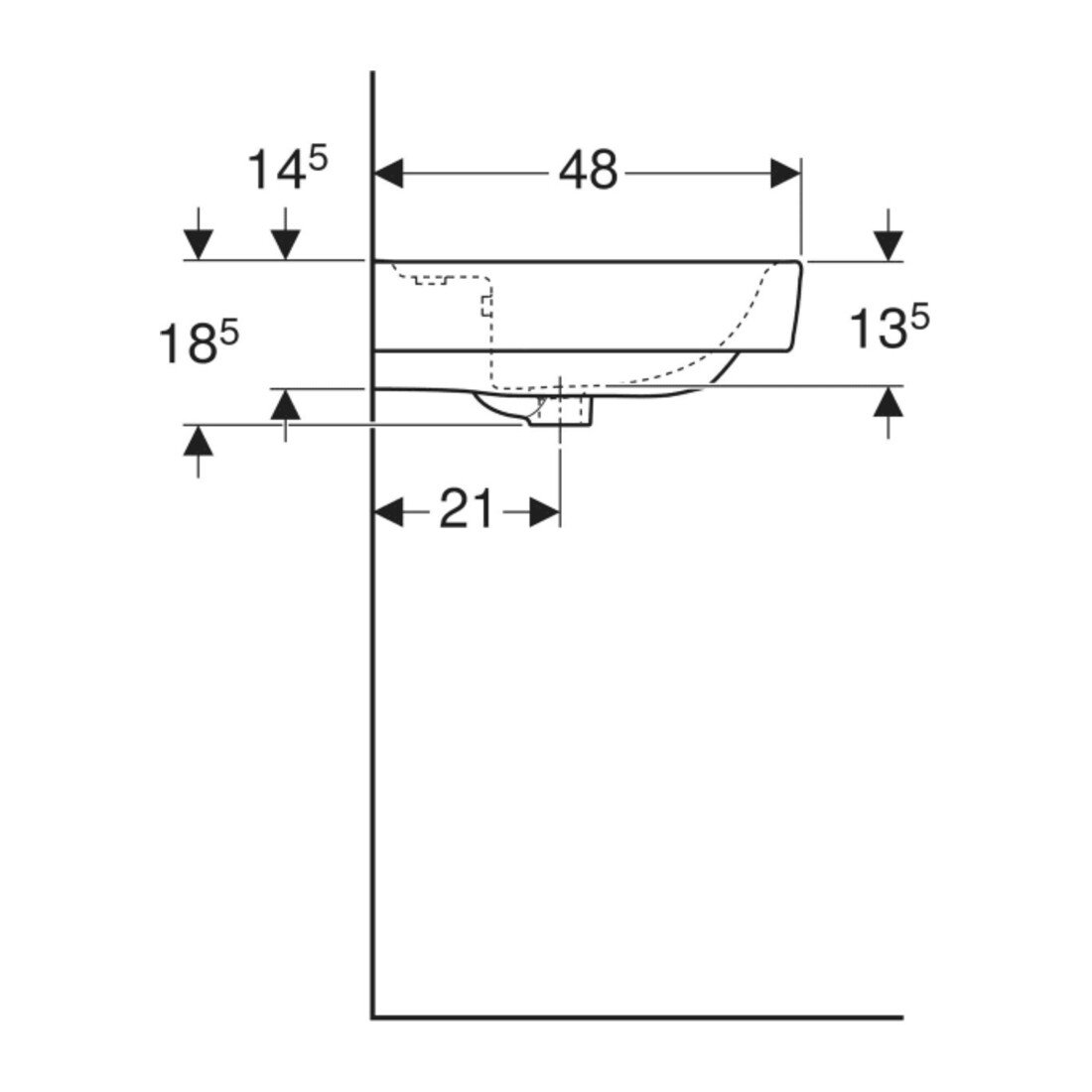 Geberit Waschtisch Renova Plan 60x48cm, Hahnl. mit., m ÜL, we. KeraTect