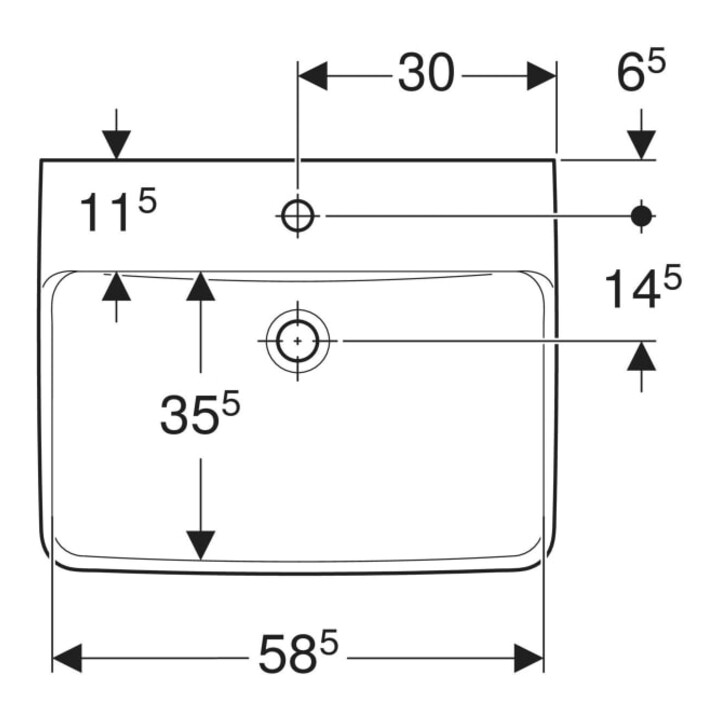 Geberit Waschtisch Renova Plan 60x48cm, Hahnl. mit., o. ÜL, we. K-Tect