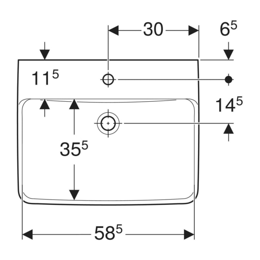 Geberit Waschtisch Renova Plan 60x48cm, Hahnl. mit., o. ÜL, we. K-Tect