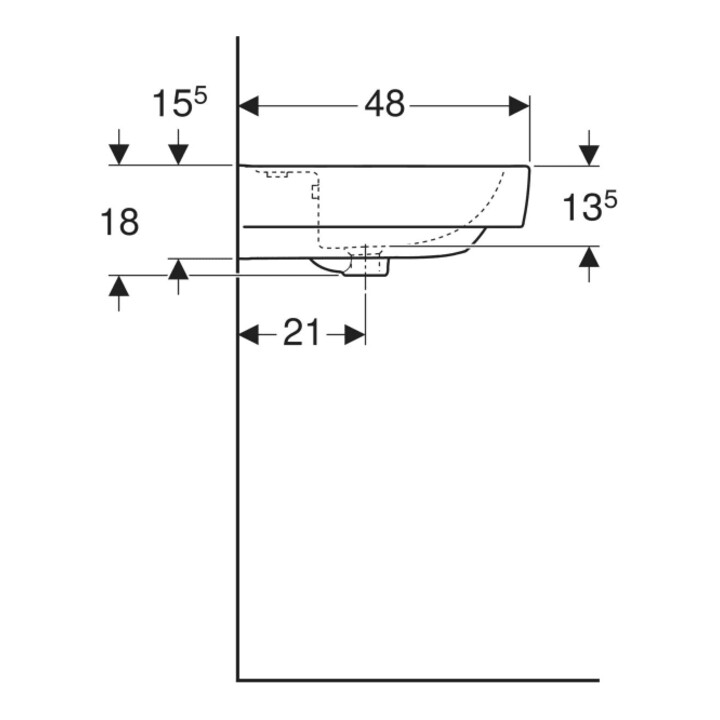 Geberit Waschtisch Renova Plan 65x48cm, Hahnl. mit., m ÜL, we. KeraTect