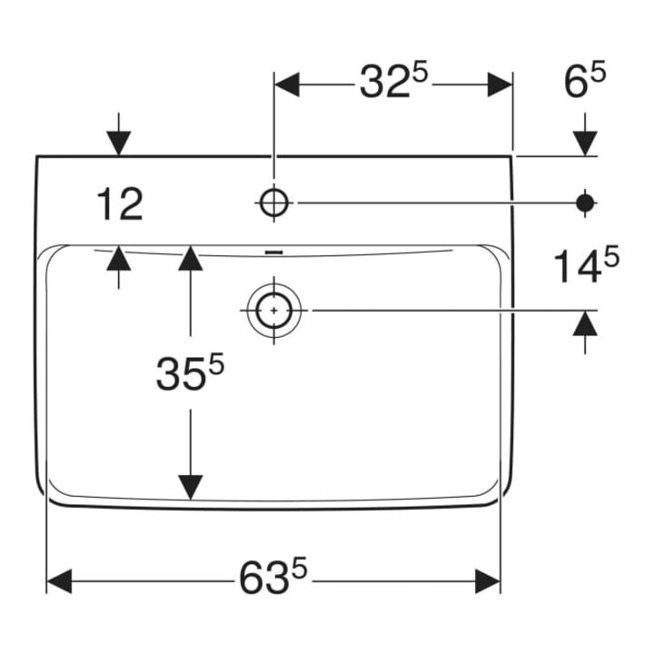 Geberit Waschtisch Renova Plan 65x48cm, Hahnl. mit., m ÜL, we. KeraTect