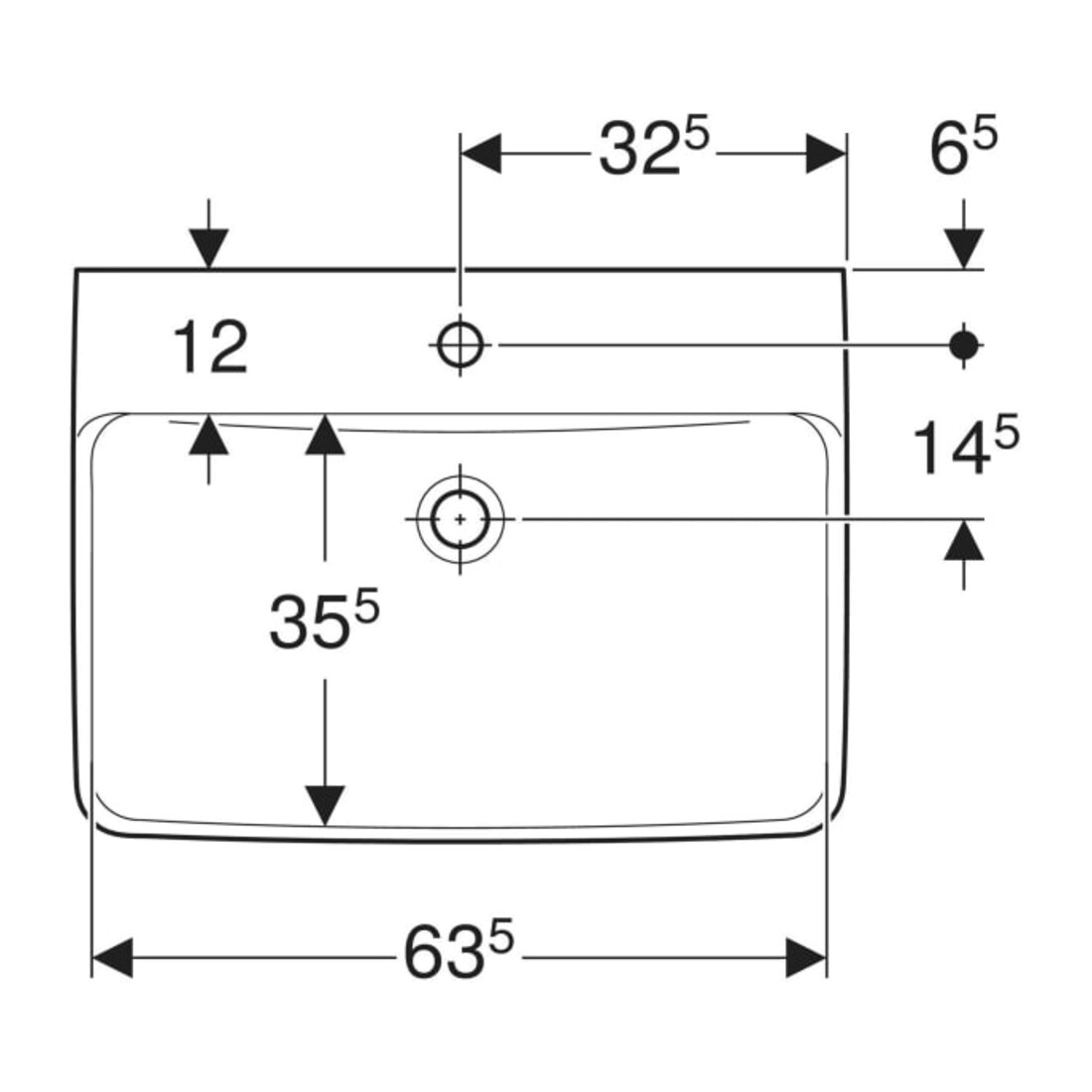 Geberit Waschtisch Renova Plan 65x48cm, Hahnl. mit., o. ÜL, we. K-Tect