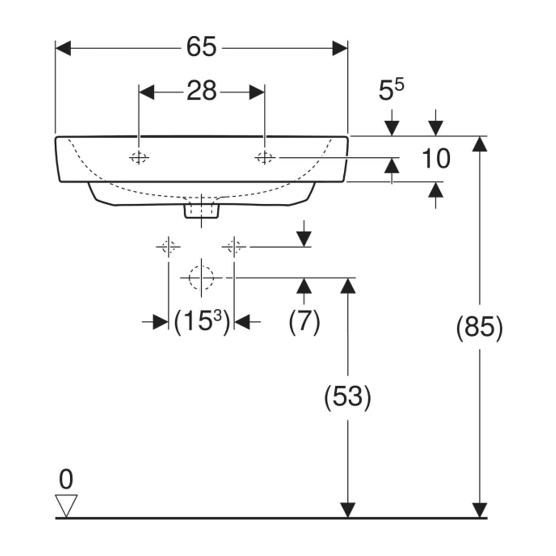 Geberit Waschtisch Renova Plan 65x48cm, Hahnl. mit., o. ÜL, we. K-Tect