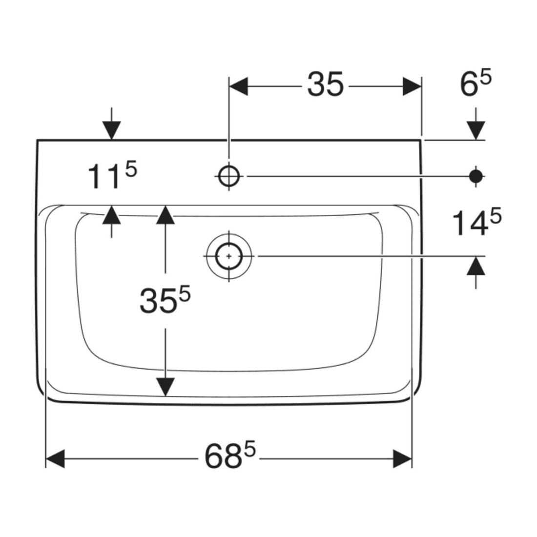 Geberit Waschtisch Renova Plan 70x48cm, Hahnl. mit., o. Überlauf, weiß