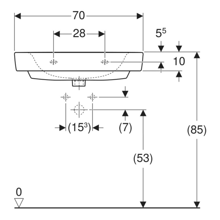 Geberit Waschtisch Renova Plan 70x48cm, Hahnl. mit., o. ÜL, we. K-Tect