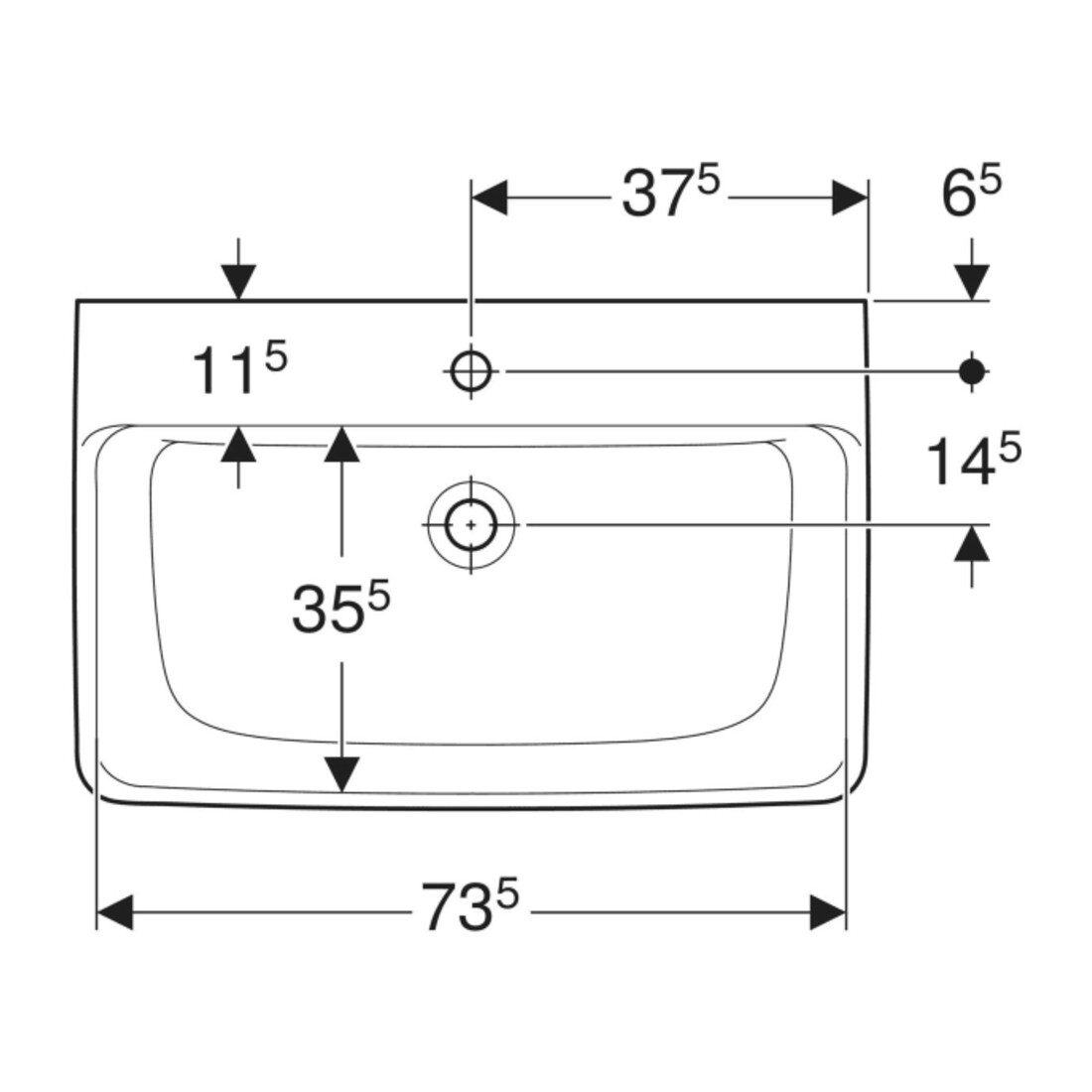 Geberit Waschtisch Renova Plan 75x48cm, Hahnl. mit., o. ÜL, we. K-Tect
