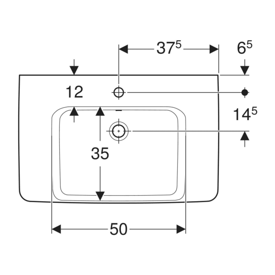 Geberit Waschtisch Renova Plan 75x48cm, HL mi, m Ü, Abl, we. K-Tect