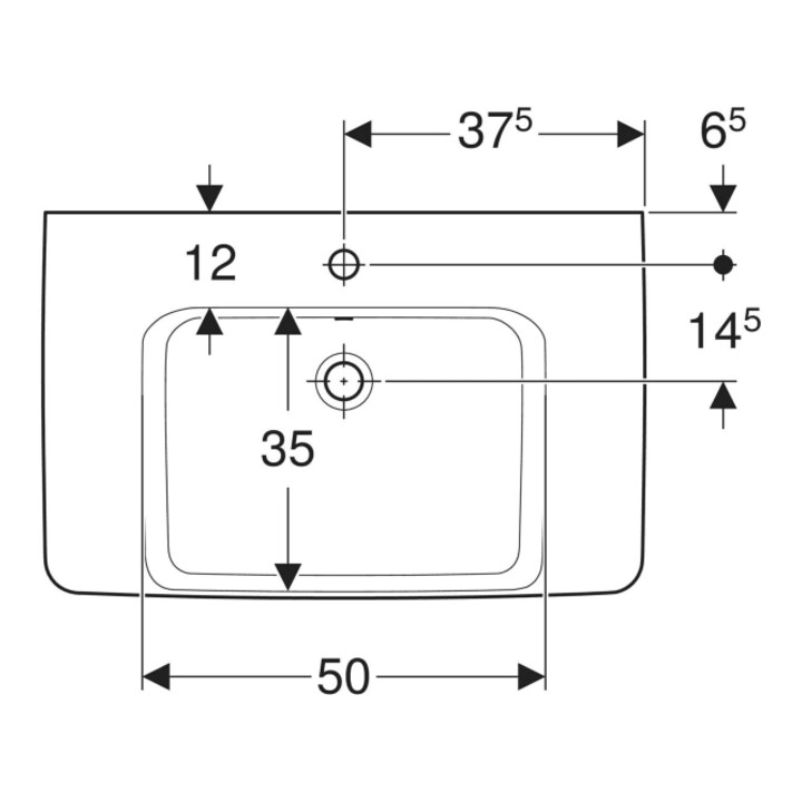 Geberit Waschtisch Renova Plan 75x48cm, HL mit., m ÜL, Ablagefl., we.
