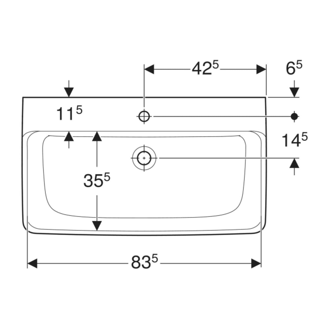 Geberit Waschtisch Renova Plan 85x48cm, Hahnl. mit., o. ÜL, we. K-Tect