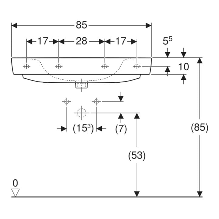 Geberit Waschtisch Renova Plan 85x48cm, o. Hahnl., o. ÜL, weiß KeraTect