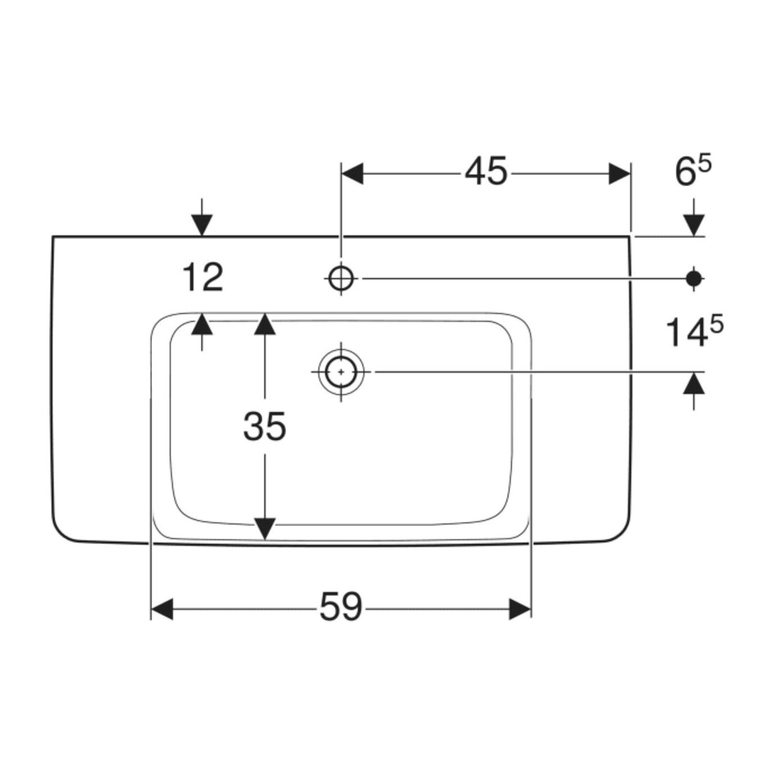 Geberit Waschtisch Renova Plan 90x48cm, HL mi, o Ü, Abl, we. K-Tect