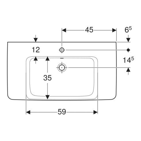 Geberit Waschtisch Renova Plan 90x48cm, HL mit., m ÜL, Ablagefl., we.