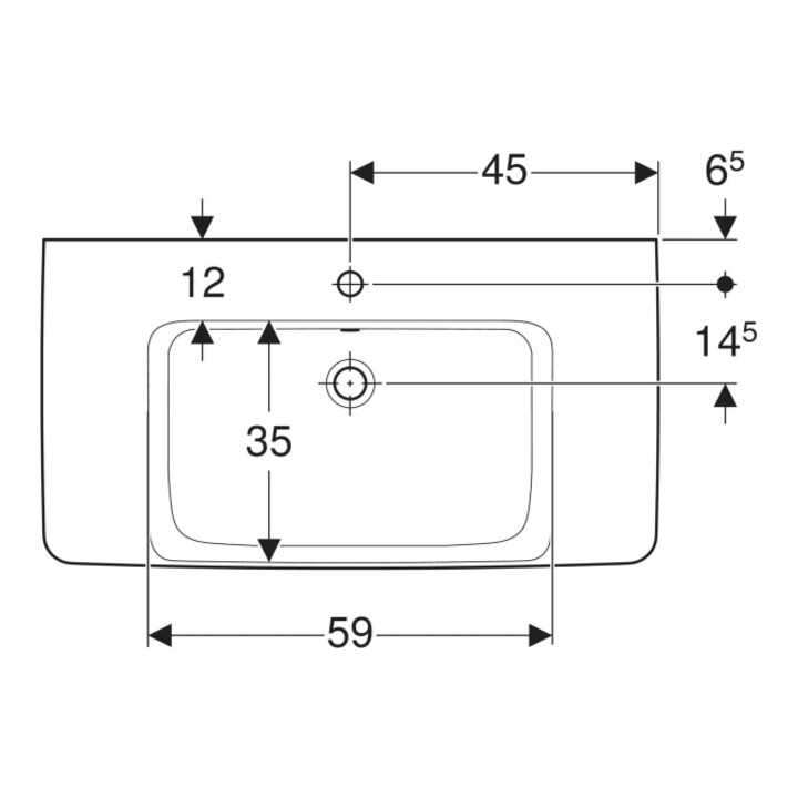 Geberit Waschtisch Renova Plan 90x48cm, HL mit., m ÜL, Ablagefl., we.