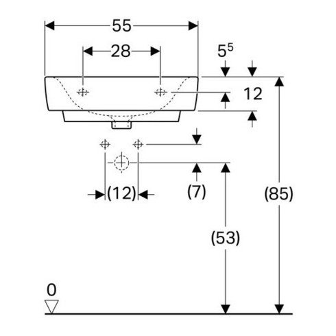 Geberit Waschtisch RENOVA PLAN mit Hahnloch, ohne Überlauf 550 x 440 mm weiß