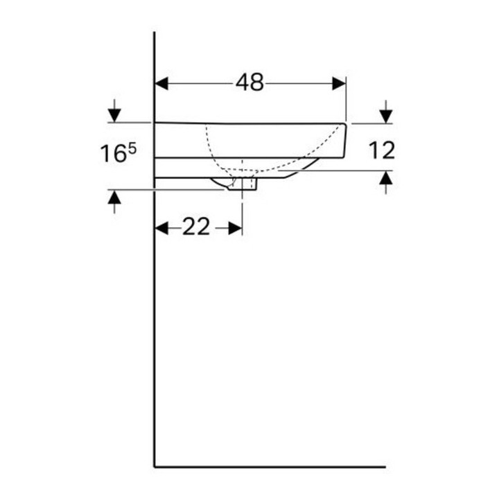 Geberit Waschtisch SMYLE 1200 x 480 mm, mit zwei Hahnlöchern, mit Überlauf weiß