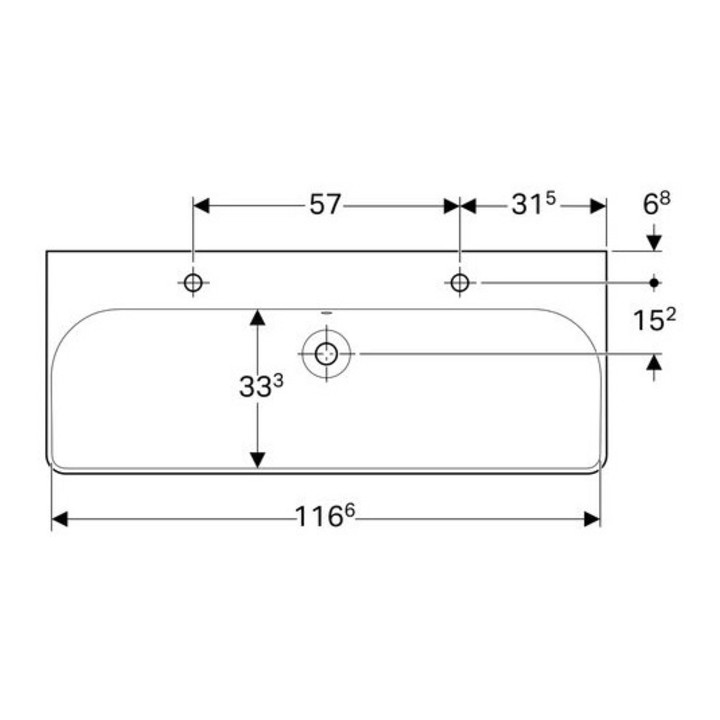 Geberit Waschtisch SMYLE 1200 x 480 mm, mit zwei Hahnlöchern, mit Überlauf weiß