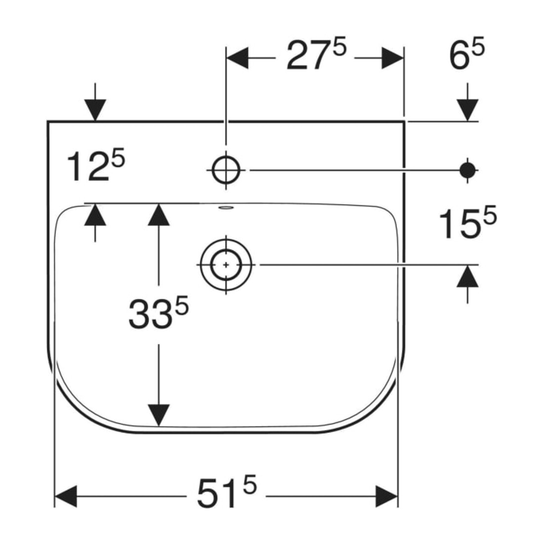 Geberit Waschtisch Smyle 55x48cm, KeraTect/we, m Hahnl., m ÜL
