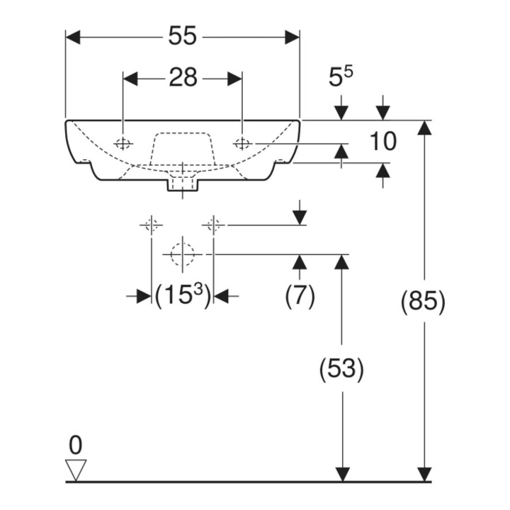 Geberit Waschtisch Smyle 55x48cm, KeraTect/we, m Hahnl., m ÜL