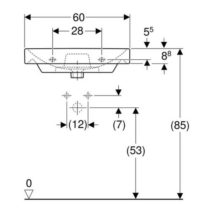 Geberit Waschtisch SMYLE 600 x 480 mm, mit Hahnloch, mit Überlauf weiß