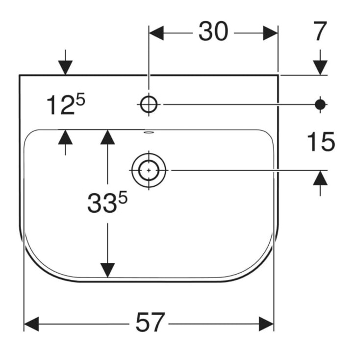 Geberit Waschtisch Smyle 60x48cm, we., mit Hahnloch, mit Überlauf