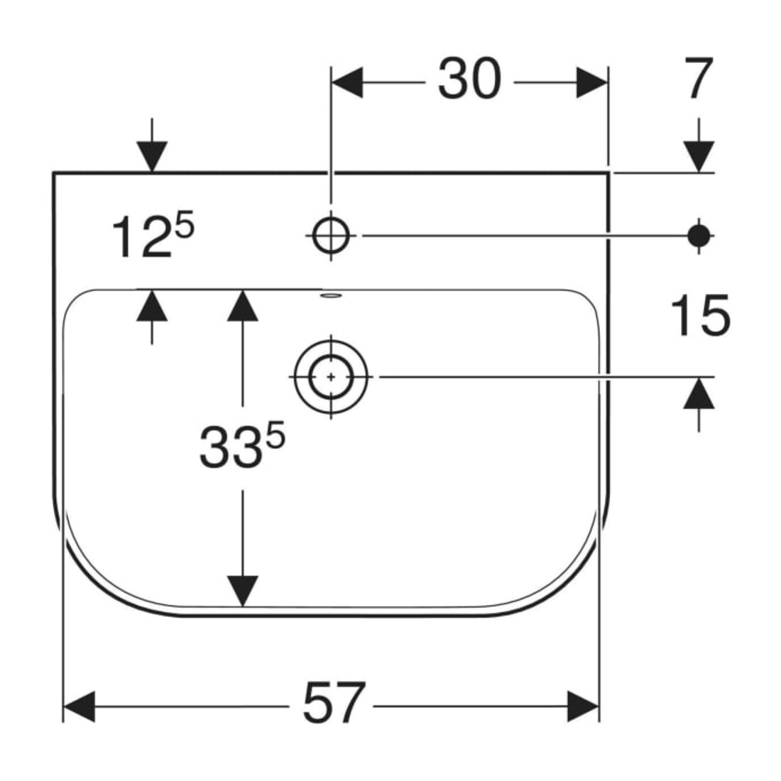 Geberit Waschtisch Smyle 60x48cm, we., mit Hahnloch, mit Überlauf