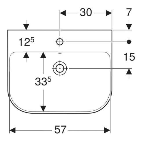 Geberit Waschtisch Smyle 60x48cm, we., mit Hahnloch, mit Überlauf