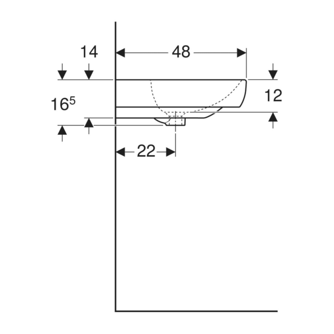 Geberit Waschtisch Smyle 70x48cm, KeraTect/we, m Hahnl., m ÜL