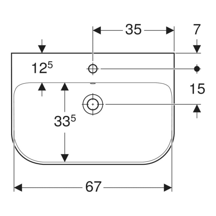 Geberit Waschtisch Smyle 70x48cm, we., mit Hahnloch, mit Überlauf