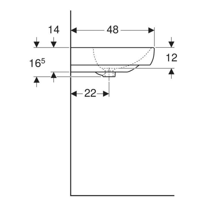 Geberit Waschtisch Smyle 70x48cm, we., mit Hahnloch, mit Überlauf