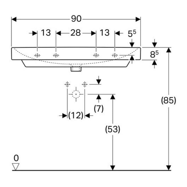 Geberit Waschtisch SMYLE 900 x 480 mm, ohne Hahnloch, mit Überlauf weiß