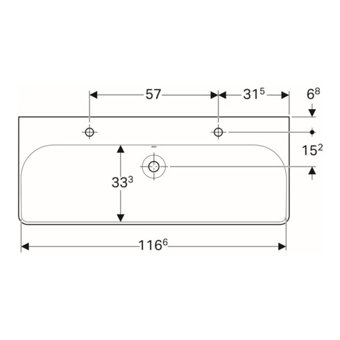Geberit Waschtisch Smyle Square 120x48cm, Hahnl. li + re, m ÜL, weiß