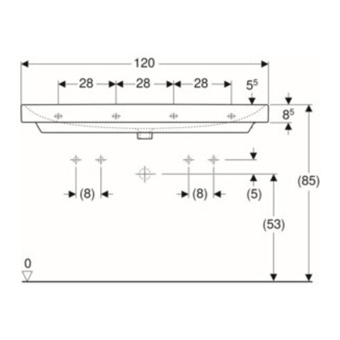 Geberit Waschtisch Smyle Square 120x48cm, Hahnl. li + re, m ÜL, weiß