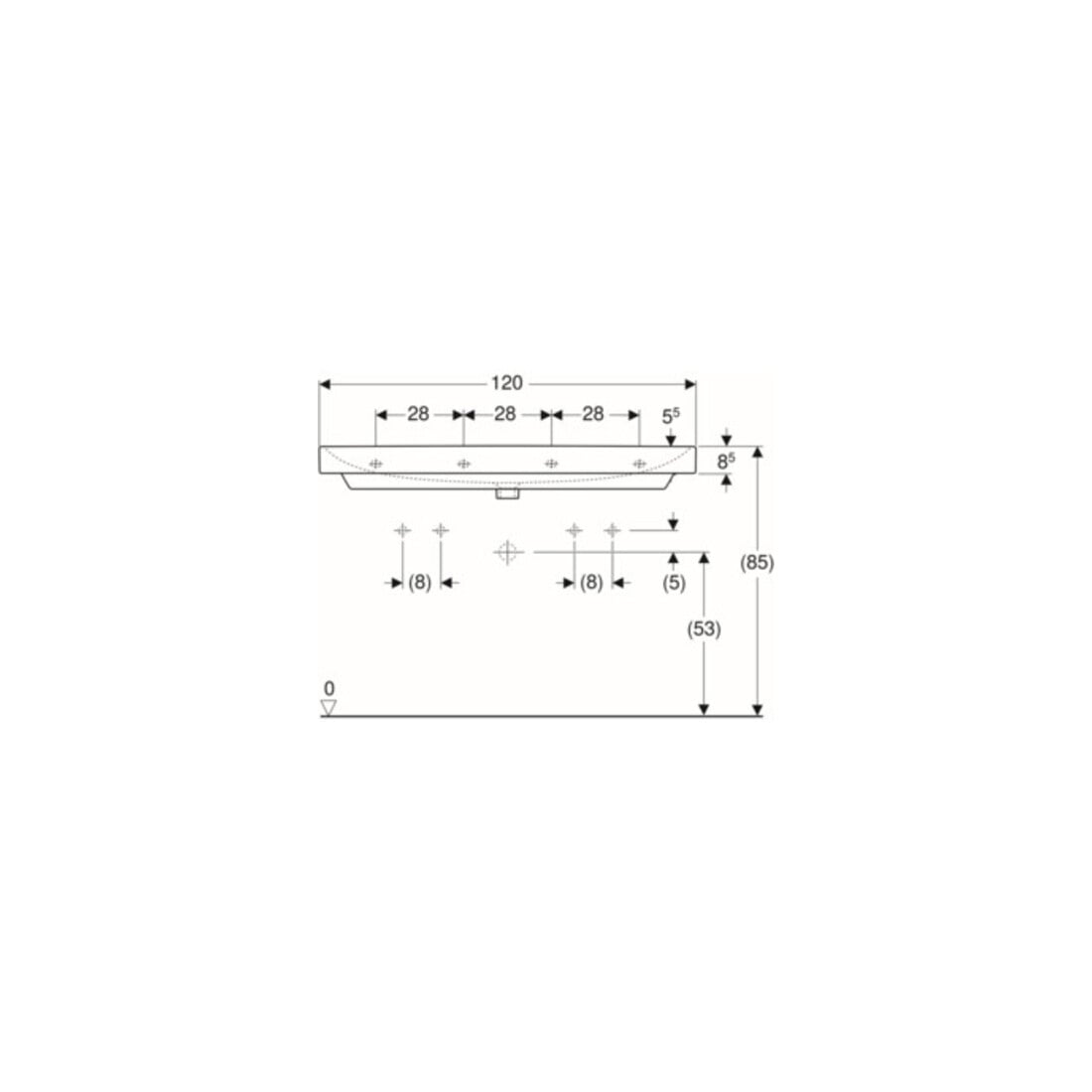 Geberit Waschtisch Smyle Square 120x48cm, Hahnl. li + re, m ÜL, weiß