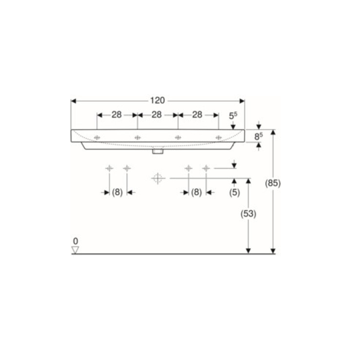 Geberit Waschtisch Smyle Square 120x48cm, Hahnl. li + re, m ÜL, weiß