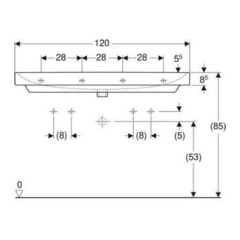 Geberit Waschtisch Smyle Square 120x48cm, Hahnl. li + re, m ÜL, weiß