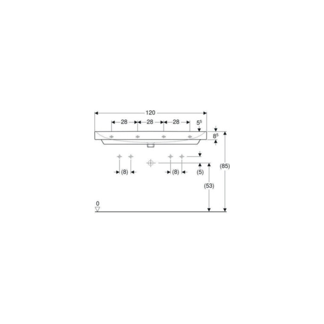 Geberit Waschtisch Smyle Square 120x48cm, Hahnl. li + re, m ÜL, weiß