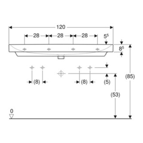 Geberit Waschtisch Smyle Square 120x48cm, Hahnl. li + re, m ÜL, weiß
