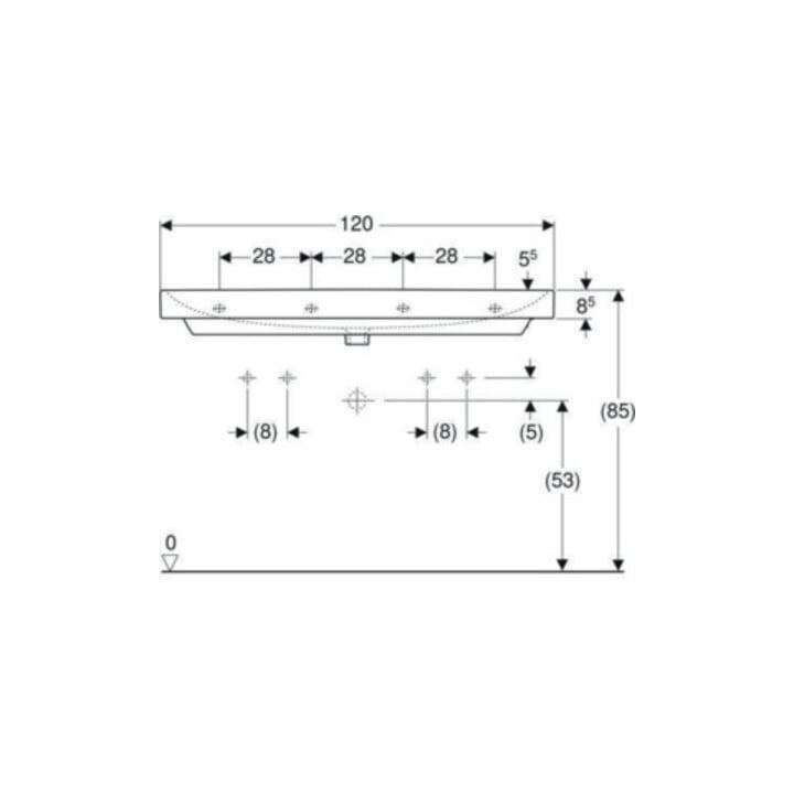 Geberit Waschtisch Smyle Square 120x48cm, Hahnl. li + re, m ÜL, weiß